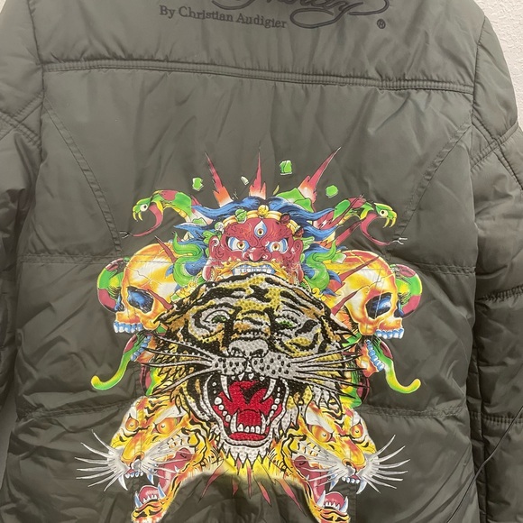 Ed Hardy Tiger Puffer Coat jacket Size L - Picture 3 of 13